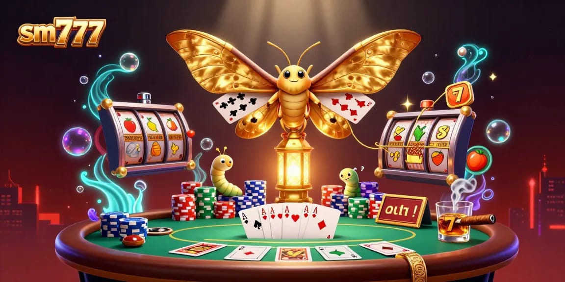 Experience the excitement of sm777 with a vibrant 3D casino scene featuring an atlas moth.