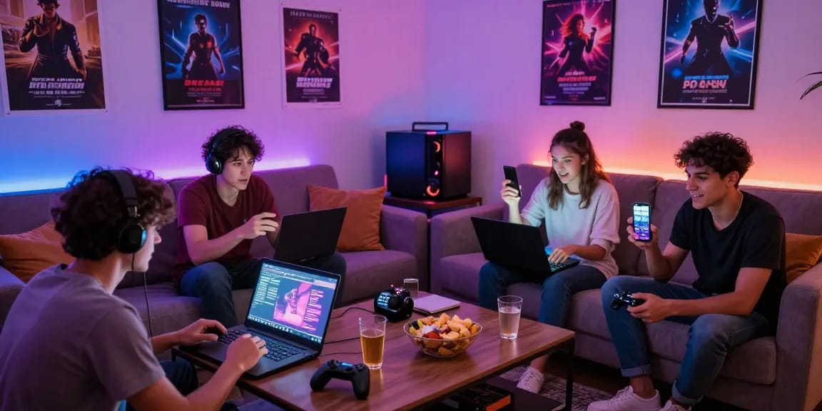 Friends enjoying sex game experiences together in a cozy living room setting.
