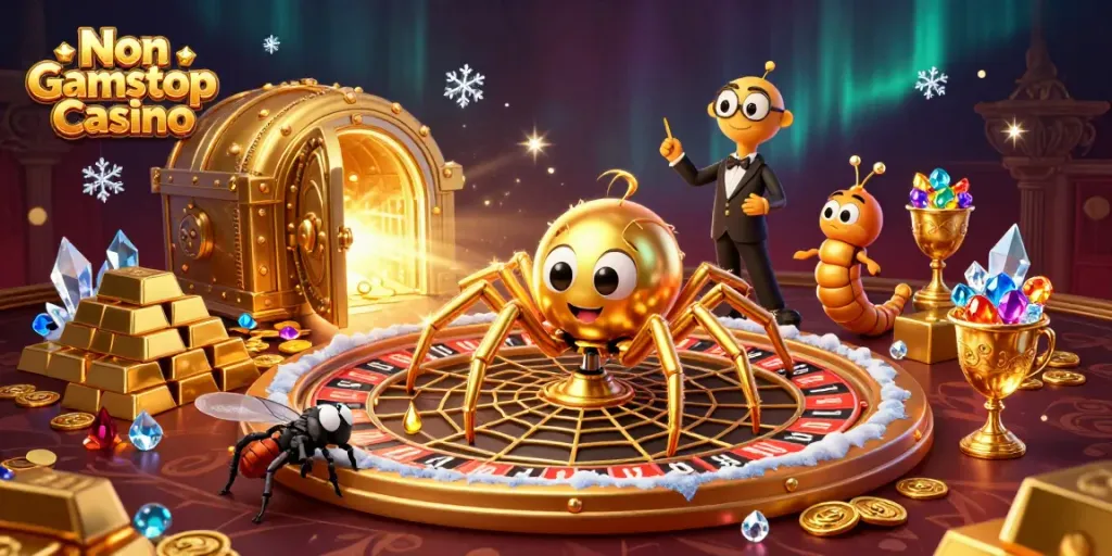 Experience the excitement at a Non Gamstop Casino with a dynamic 3D casino scene showcasing thrilling gameplay.