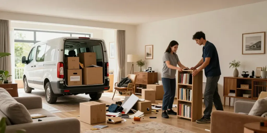 House Clearance Edinburgh team professionally clearing a living room.