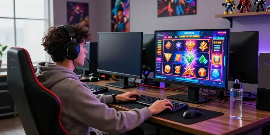 Player enjoying non gamstop slots in an engaging online gaming setup