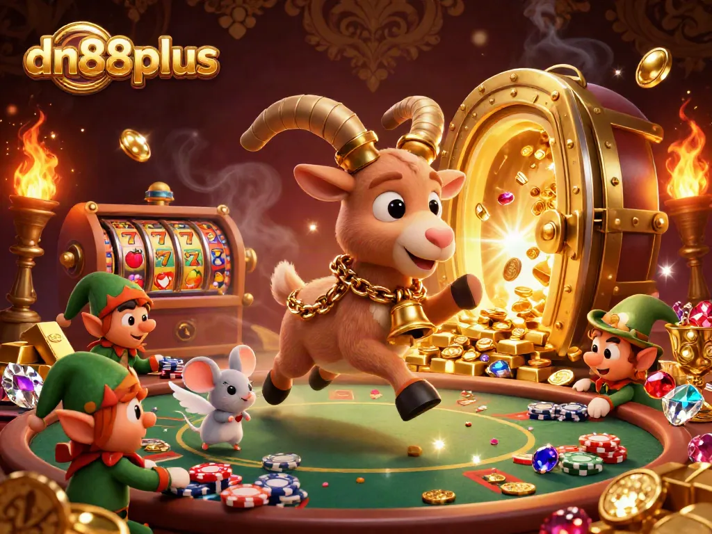 Engage in thrilling gameplay at dn88plus casino, featuring lively characters in a festive 3D scene.