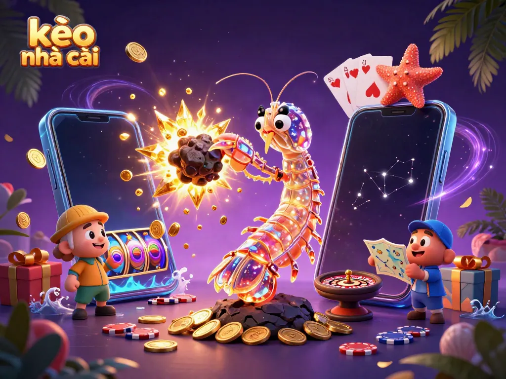 Engage in kèo nhà cái excitement with a vibrant scene featuring galactic samurai and starfish amidst cosmic gems and casino elements.