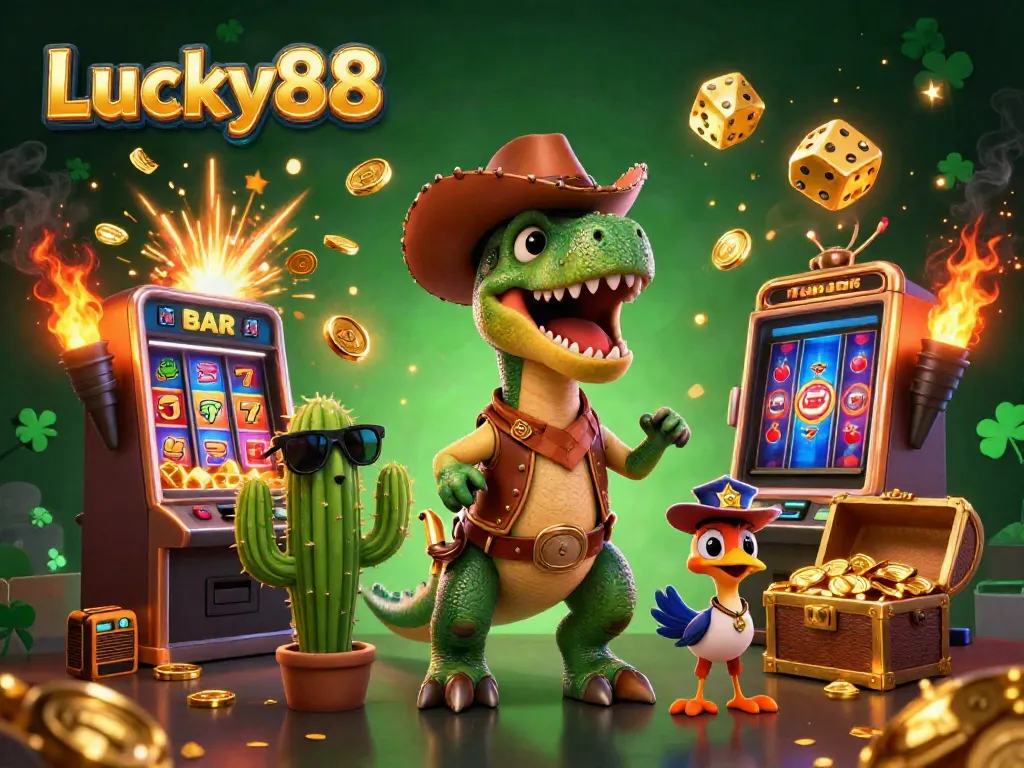 Experience thrilling wins at Lucky88 with our vibrant casino adventure illustration featuring exciting game action.