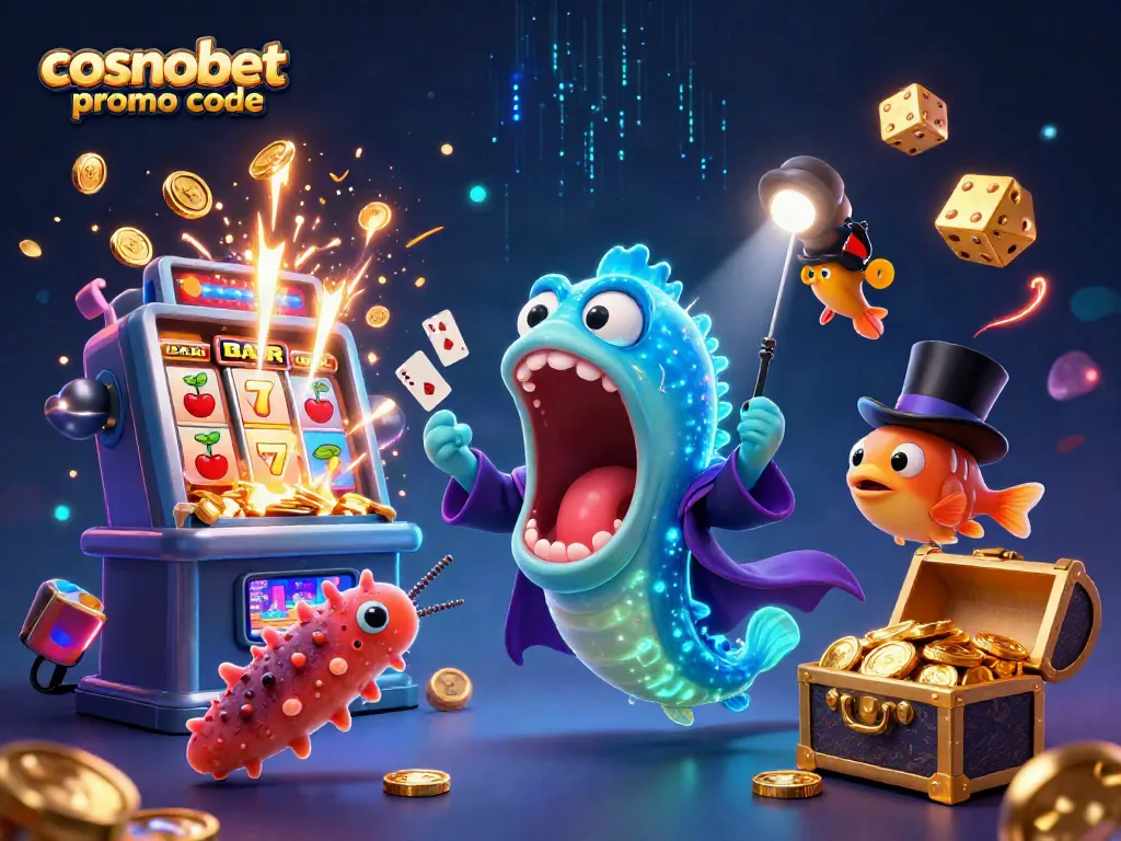Engaging illustration showcasing the cosmobet promo code with vibrant casino elements and magical sea creatures.