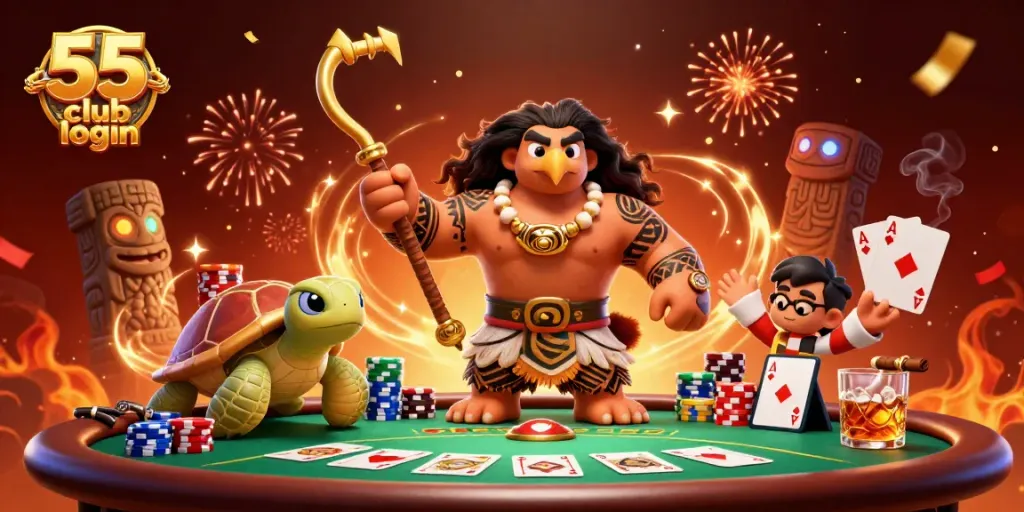 Experience the thrill of the 55 club login with our animated casino scene showcasing exciting gameplay.