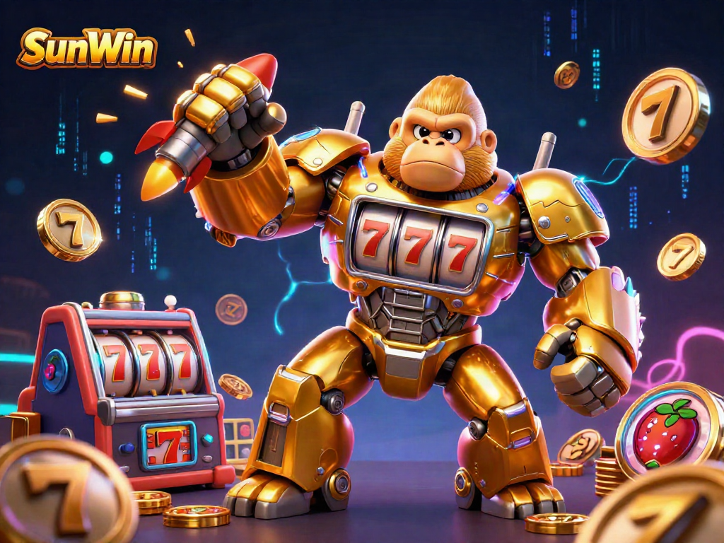 Engage in thrilling gaming with SunWin's vibrant, ultra-detailed illustration of a unique casino mech.