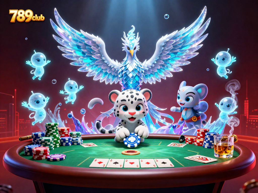 Experience thrilling poker action at 789club with vibrant 3D casino illustrations showcasing lively characters and dynamic game elements.