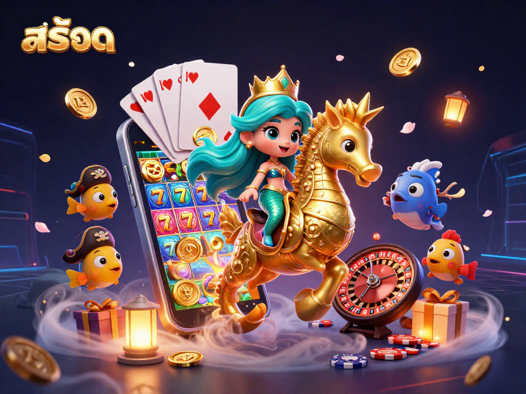 Engage with the vibrant สล็อต-themed 3D illustration showcasing a mermaid princess in a casino adventure.
