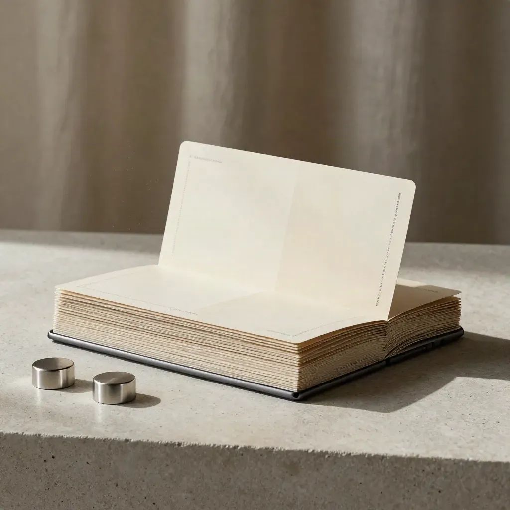 Monthly report pack with fanned chart cards, tablet, and paperweights on brushed concrete.