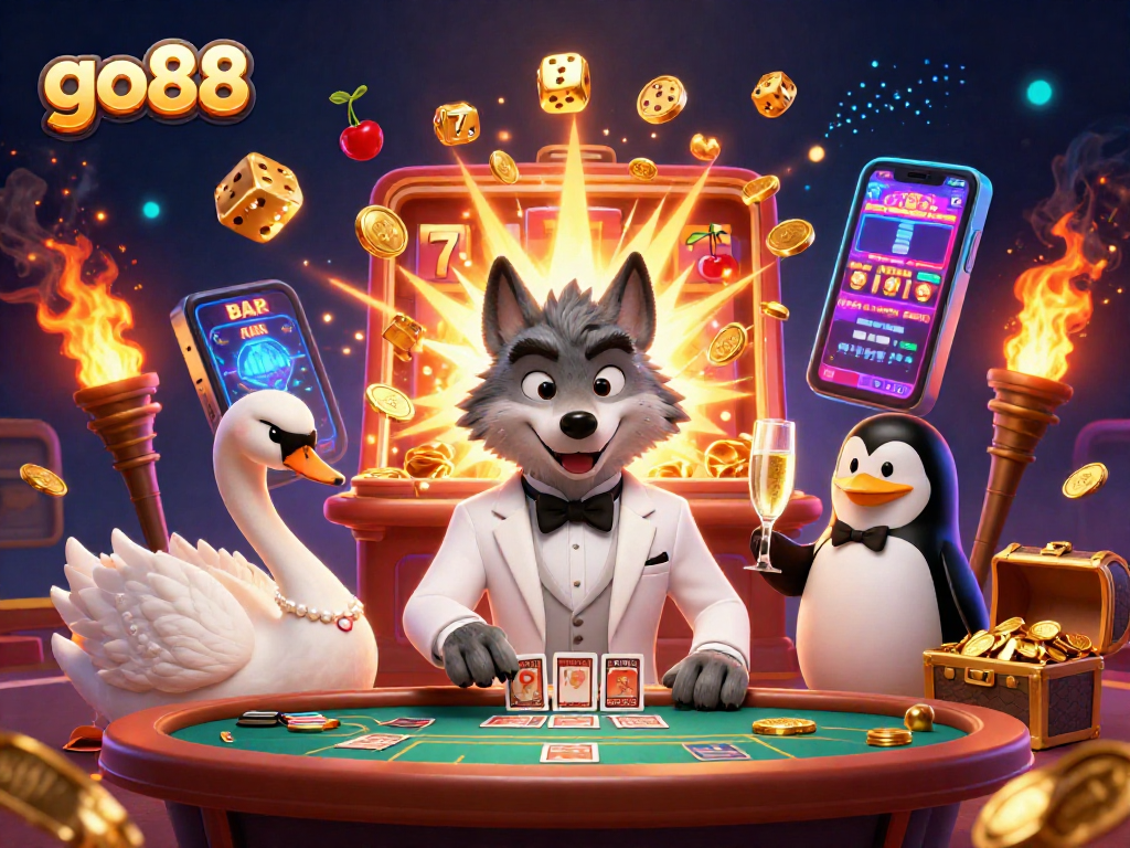 Play exciting games at go88 casino with a debonair wolf, elegant swan, and sophisticated penguin.