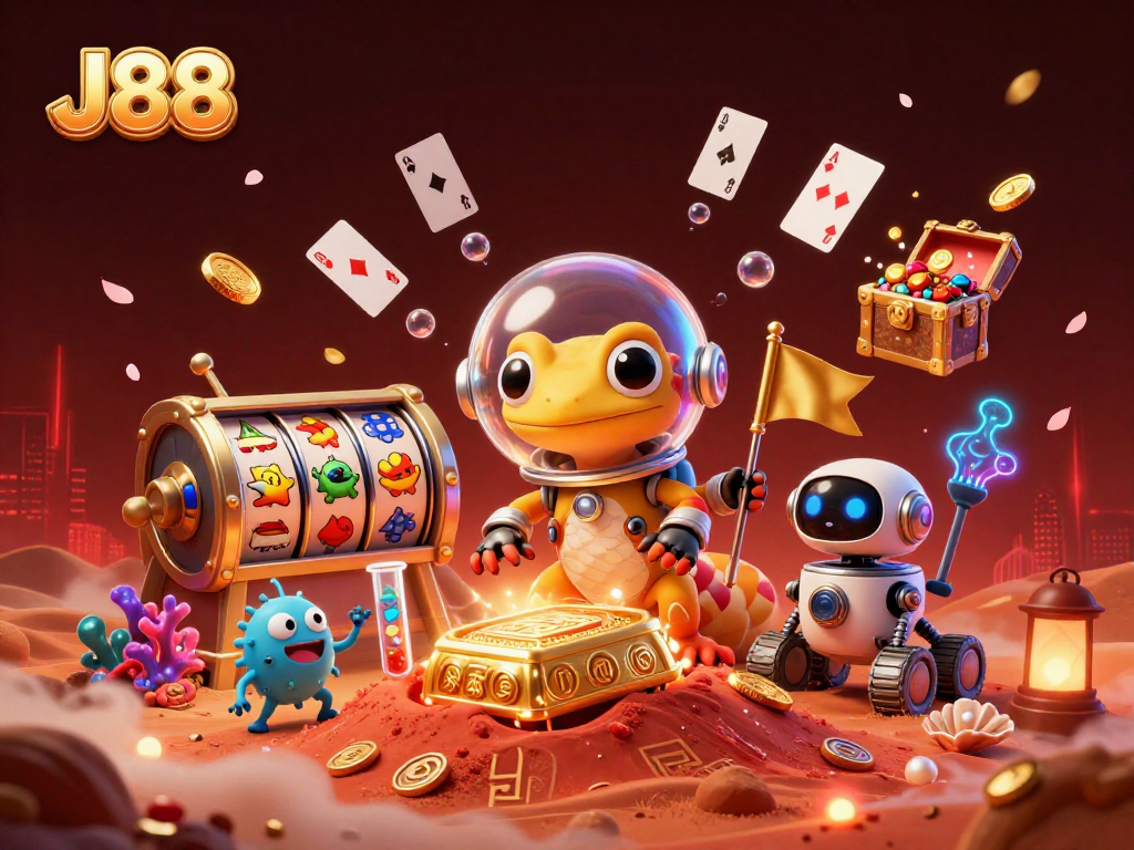 Experience the excitement of J88 with a vibrant casino scene featuring luck and opportunity.