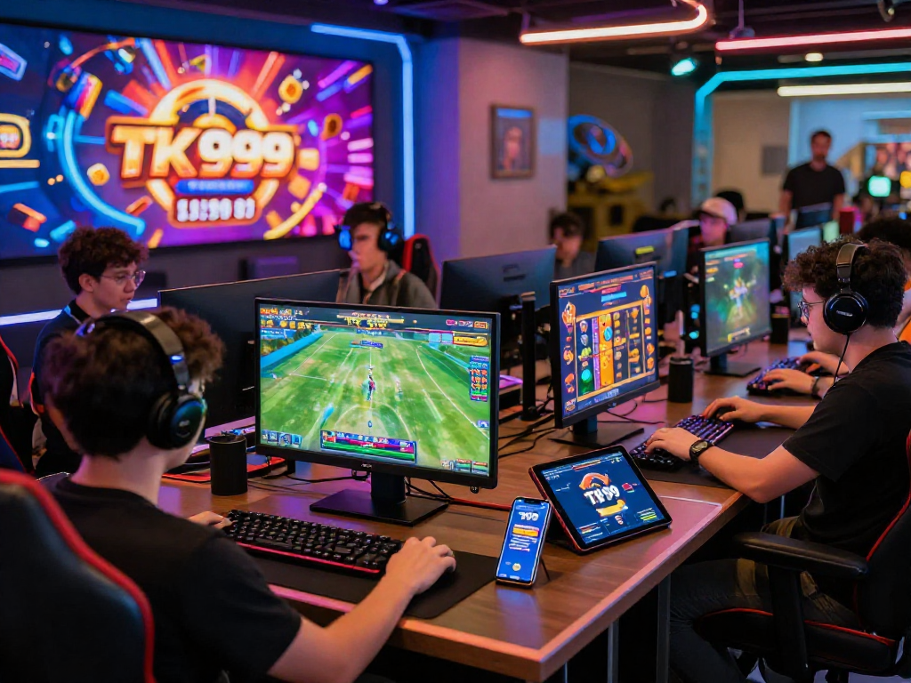 Players engaged in live sports betting and casino activities on the TK 999 platform, showcasing vibrant gaming atmosphere.