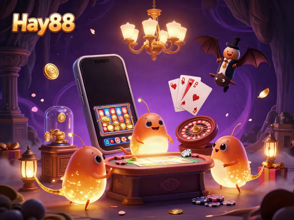 Experience immersive gaming at Hay88 with glowworms lighting the casino and a bat dealer overseeing the excitement.