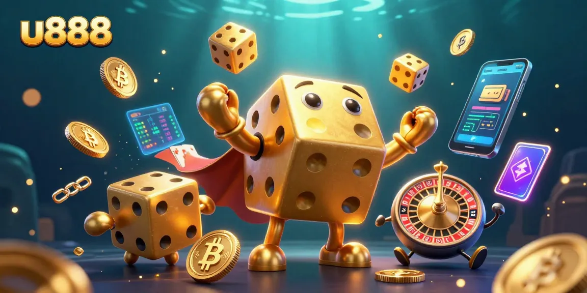 Experience thrilling gaming action at u888 with our vibrant 3D casino illustration.