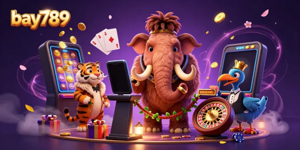 Engage in thrilling gameplay at bay789 with cartoon characters enjoying a vibrant casino scene.