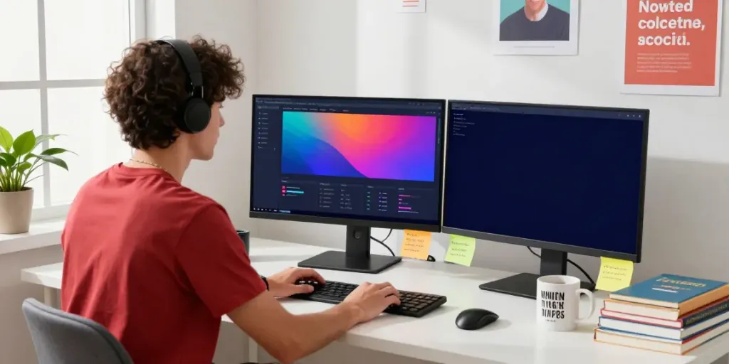 Digital marketer analyzing instant indexing strategies in a vibrant workspace