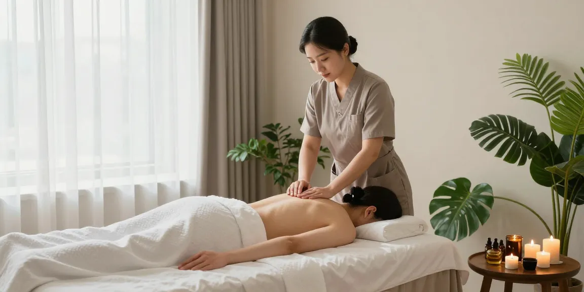 Relaxing 서울출장안마 therapy scene in a tranquil spa environment with essential oils and calming decor.