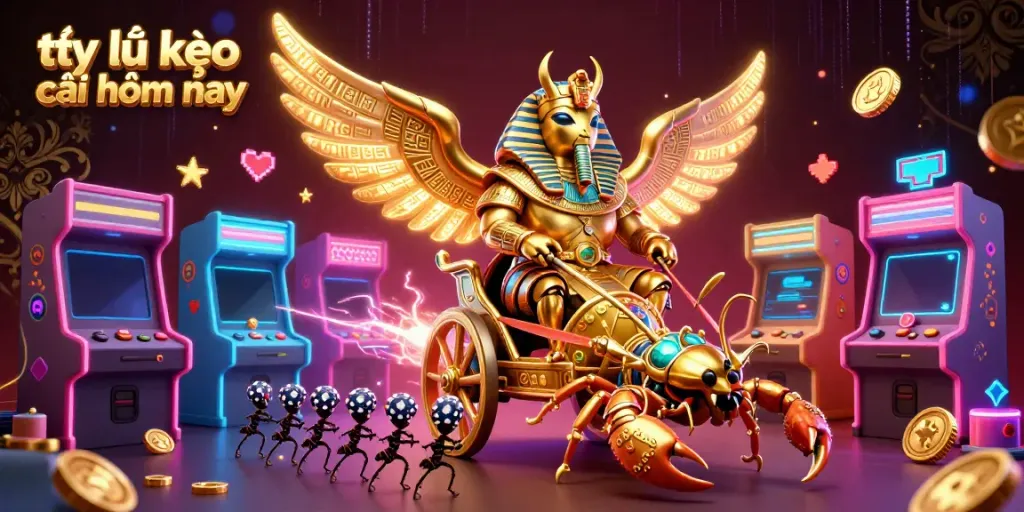 Tỷ lệ kèo nhà cái hôm nay depicted in a vibrant casino scene with 3D characters and game elements.