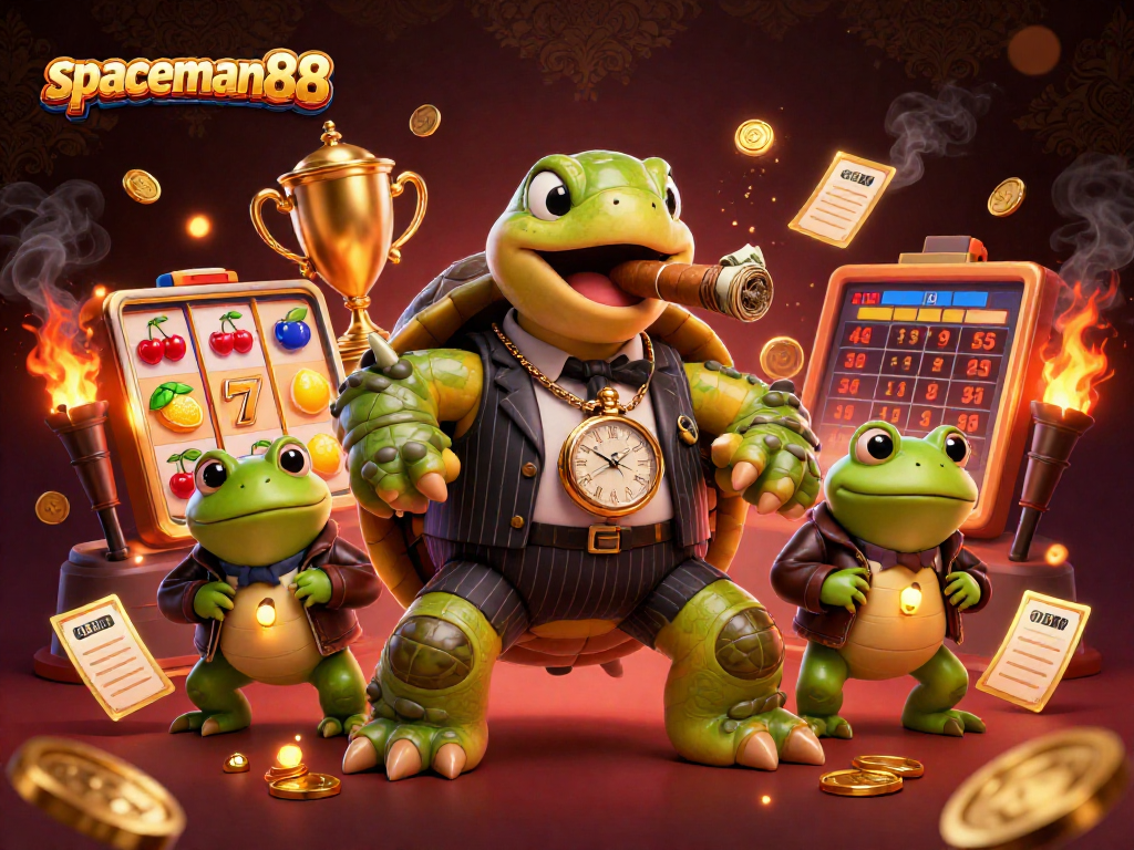 Experience spaceman88 excitement with charming 3D characters around vibrant slots and glowing betting elements.
