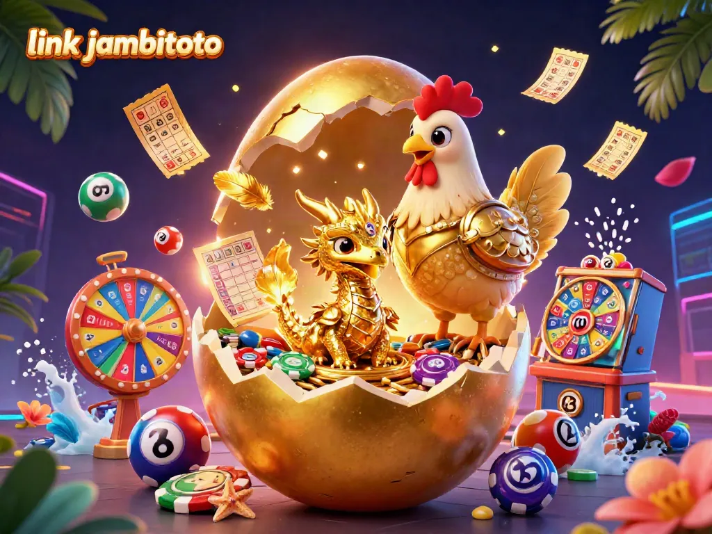 Engage with link jambitoto in a vibrant 3D casino scene featuring a golden dragon and dynamic lottery elements.
