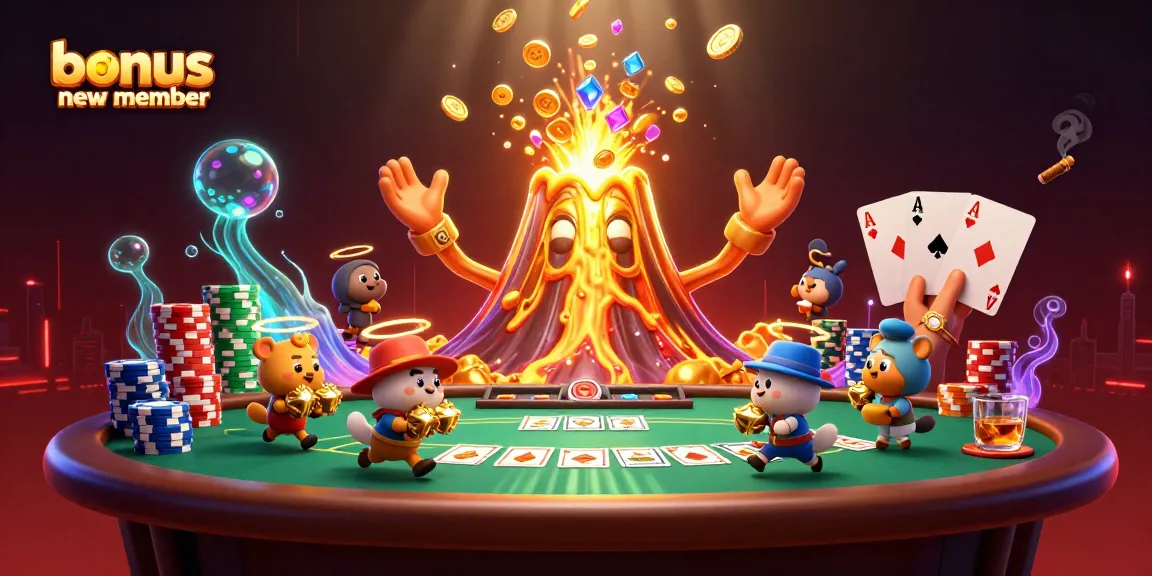 Experience exciting gameplay with bonus new member offers and a colorful casino scene.